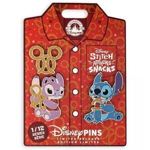 Disney Pin Set Pretzel Stitch Attacks Snacks Angel